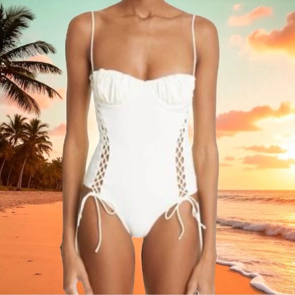 Isa Boulder One Piece Swimsuit Side Lace Up Size Medium New Luxury